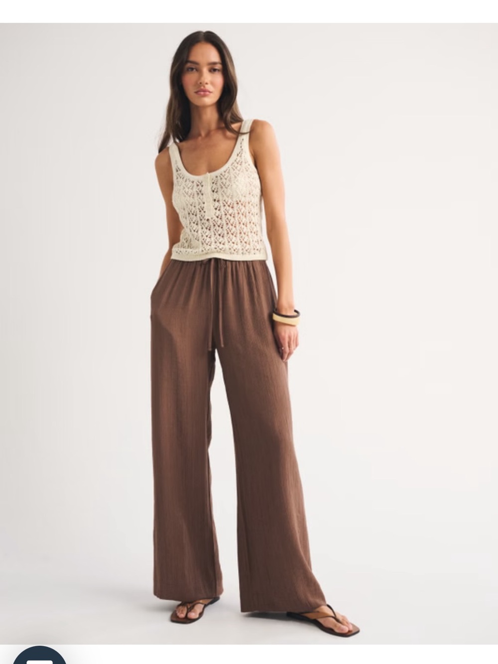 Abercrombie Gemma Crinkle Wide-Leg Brown Drawstring Pants - Women's Casual